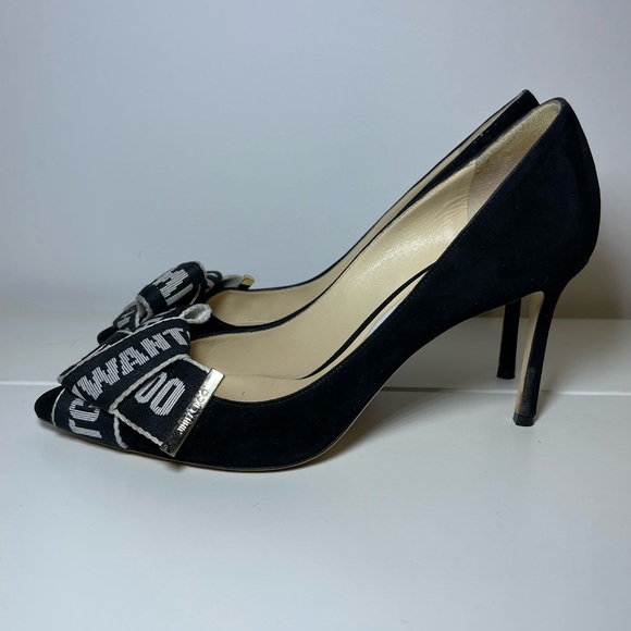 Jimmy Choo Tegan 100 Suede Logo Tape Pointed toe Heels EU 41 (11) - Picture 3 of 10